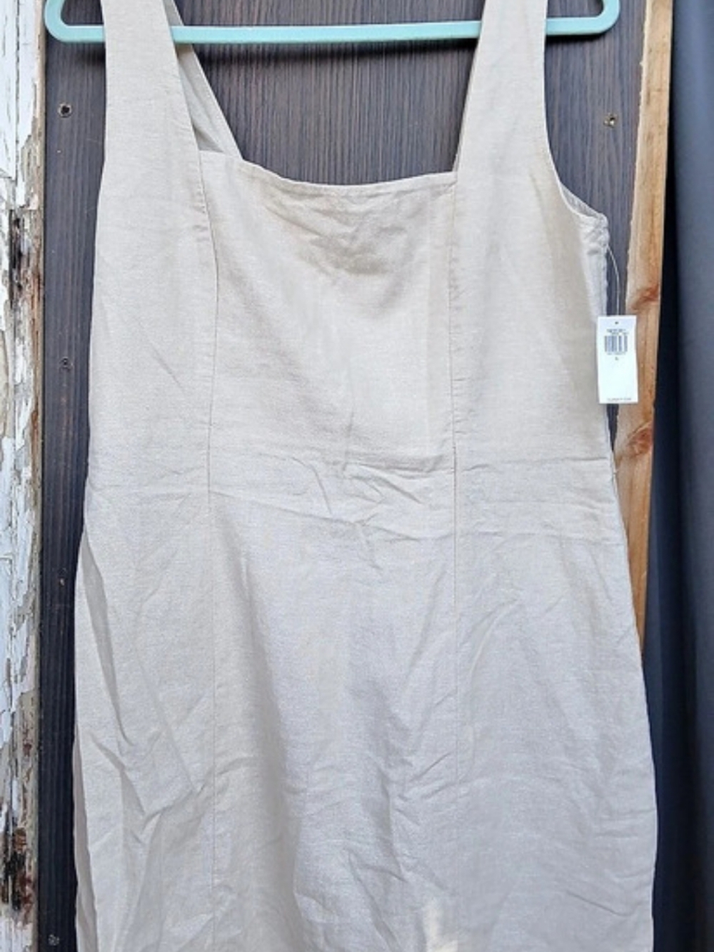 Old Navy Square-Neck Linen-Blend Mini Dress Beige Large